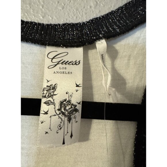 Guess LA Tank Top L Large White Black Silver Trim Ruffle Racerback NEW NWT - Picture 10 of 13